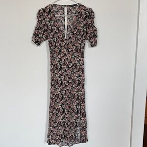 Abercrombie & Fitch Black and Pink Floral Midi Dress